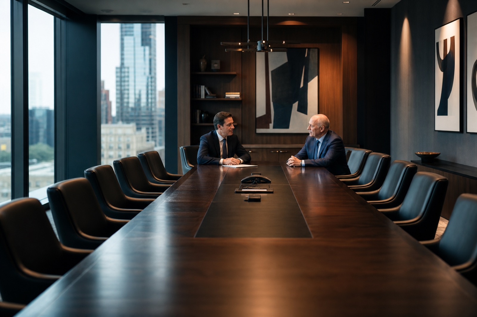 Private office meeting space designed for confidential multi-advisor decision work