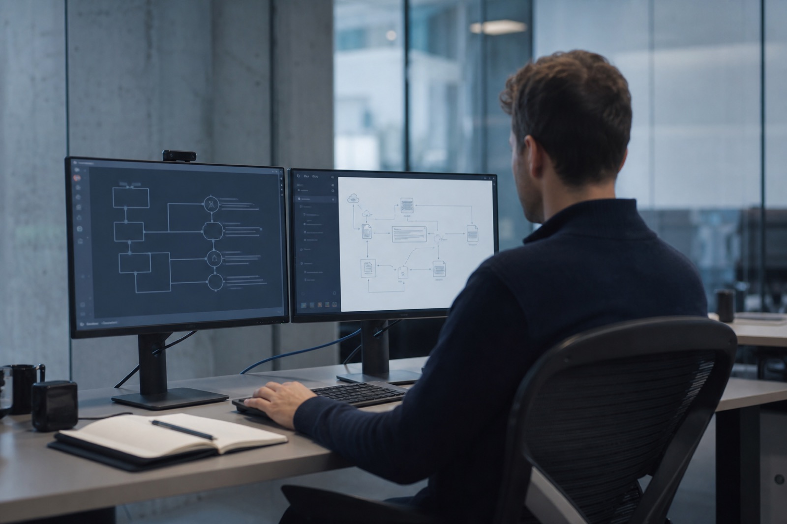 Quiet engineering workspace prepared for a focused software architecture assessment